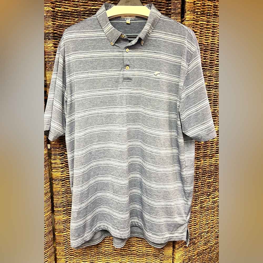 Peter Millar- Summer Comfort, Blue & White Striped Polo- Summer Hat‎ Embroidery